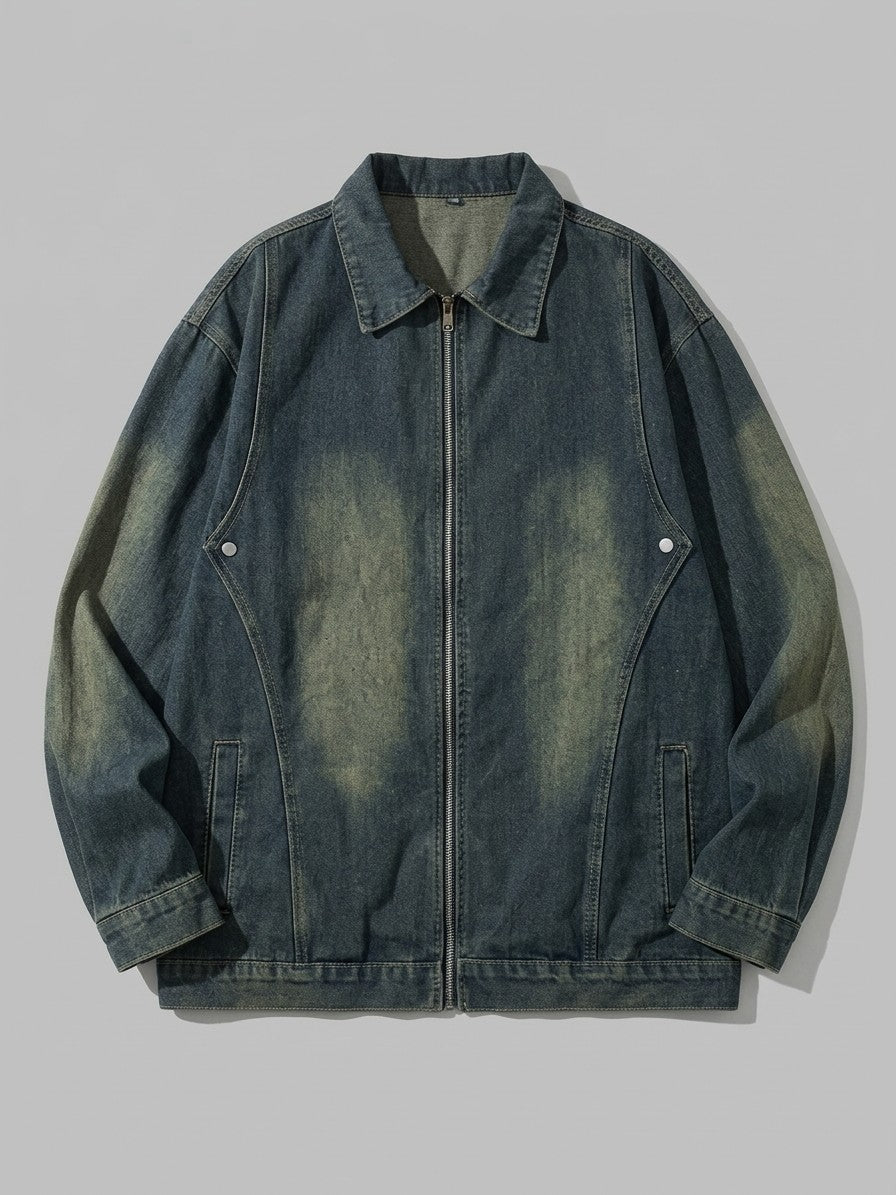 Nemi Men's Oversized Faded Zip Denim Jacket — blue — packshot