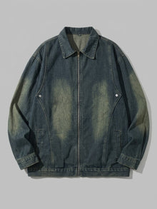 Nemi Men's Oversized Faded Zip Denim Jacket