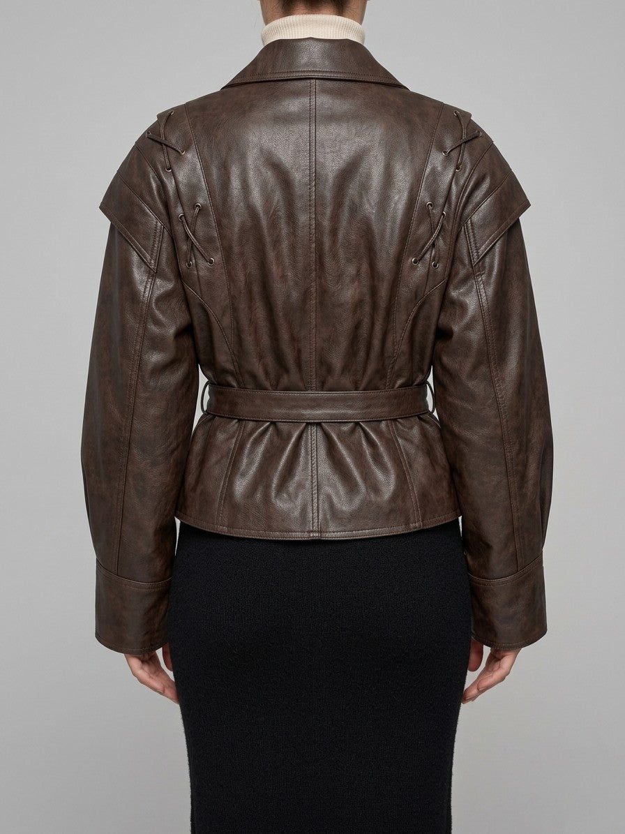 Nepi Women's Lace-Up Belted Wrap Jacket — coffeebrown — back