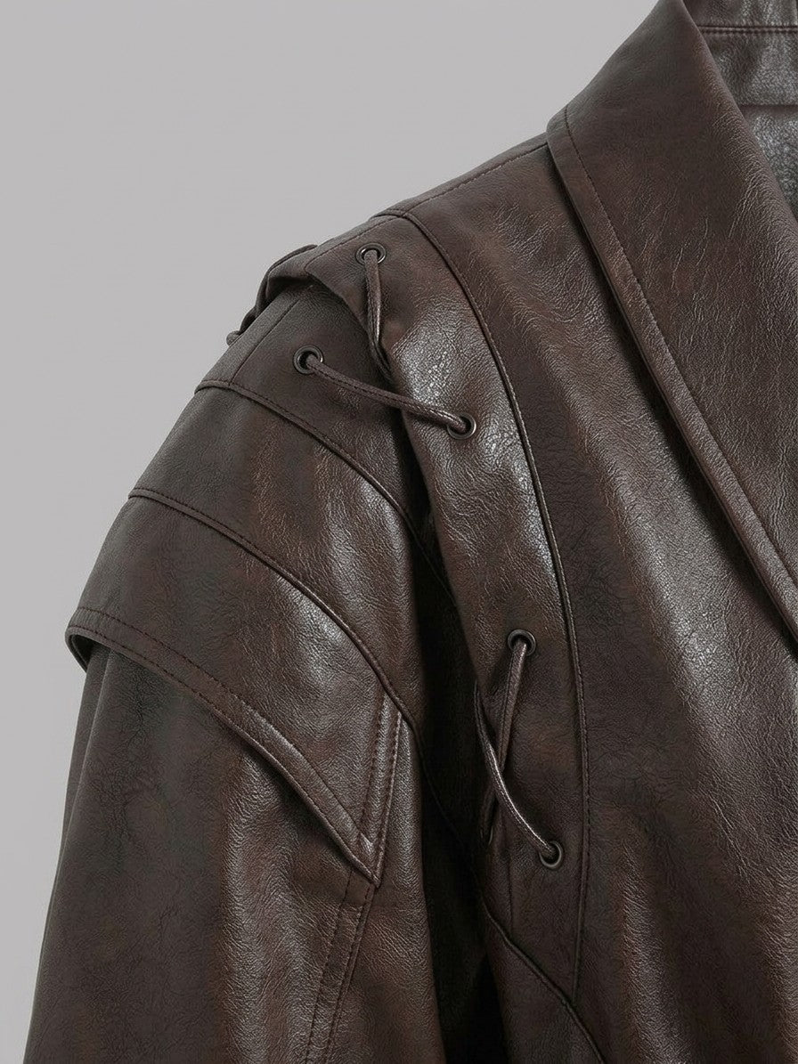 Nepi Women's Lace-Up Belted Wrap Jacket — coffeebrown — detail