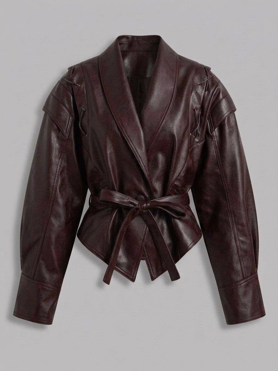 Nepi Women's Lace-Up Belted Wrap Jacket — darkbrown — packshot
