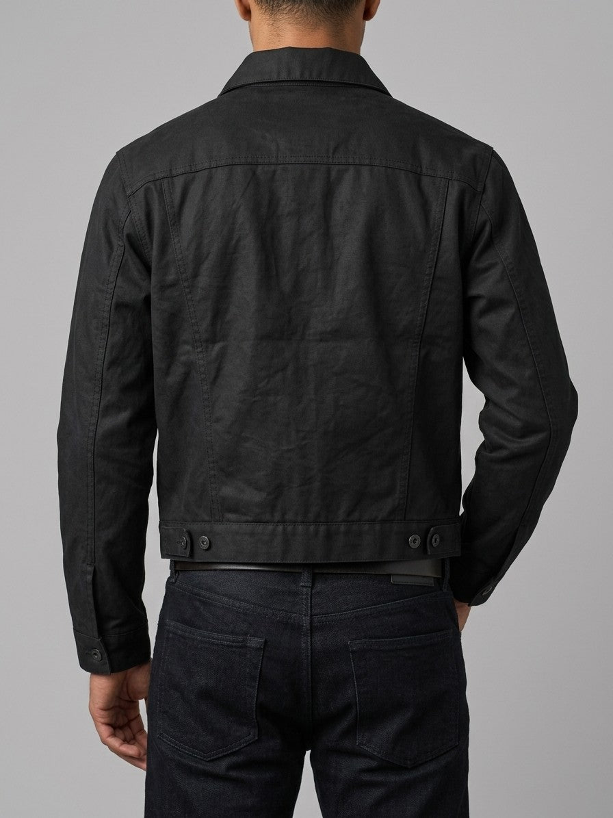 Nesso Men's Western Canvas Trucker Jacket — black — back