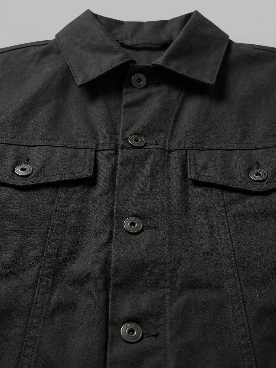 Nesso Men's Western Canvas Trucker Jacket — black — detail-collar
