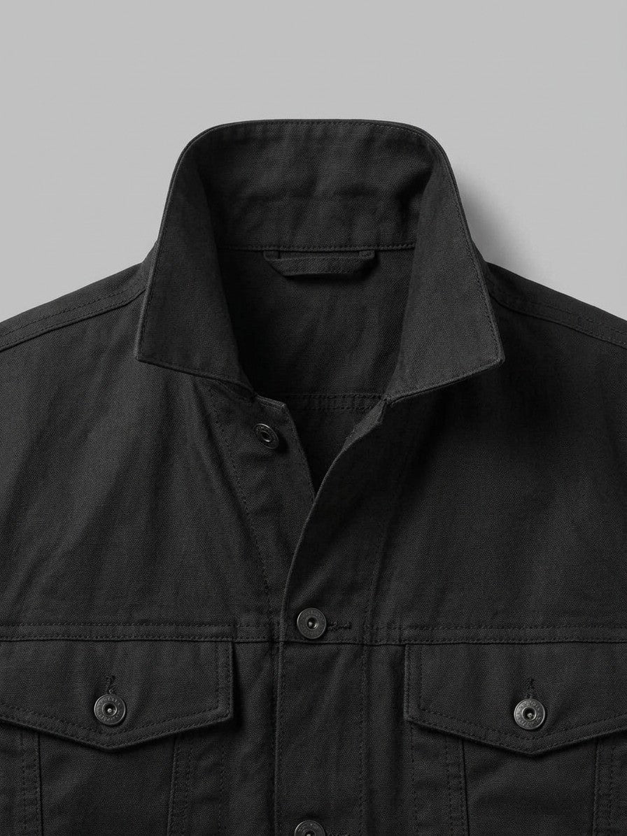 Nesso Men's Western Canvas Trucker Jacket — black — detail