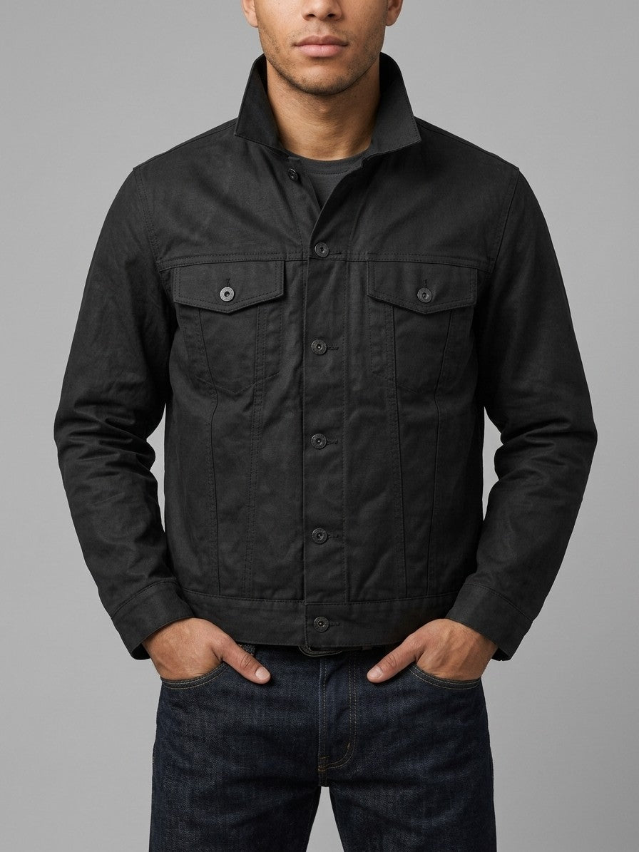 Nesso Men's Western Canvas Trucker Jacket — black — front