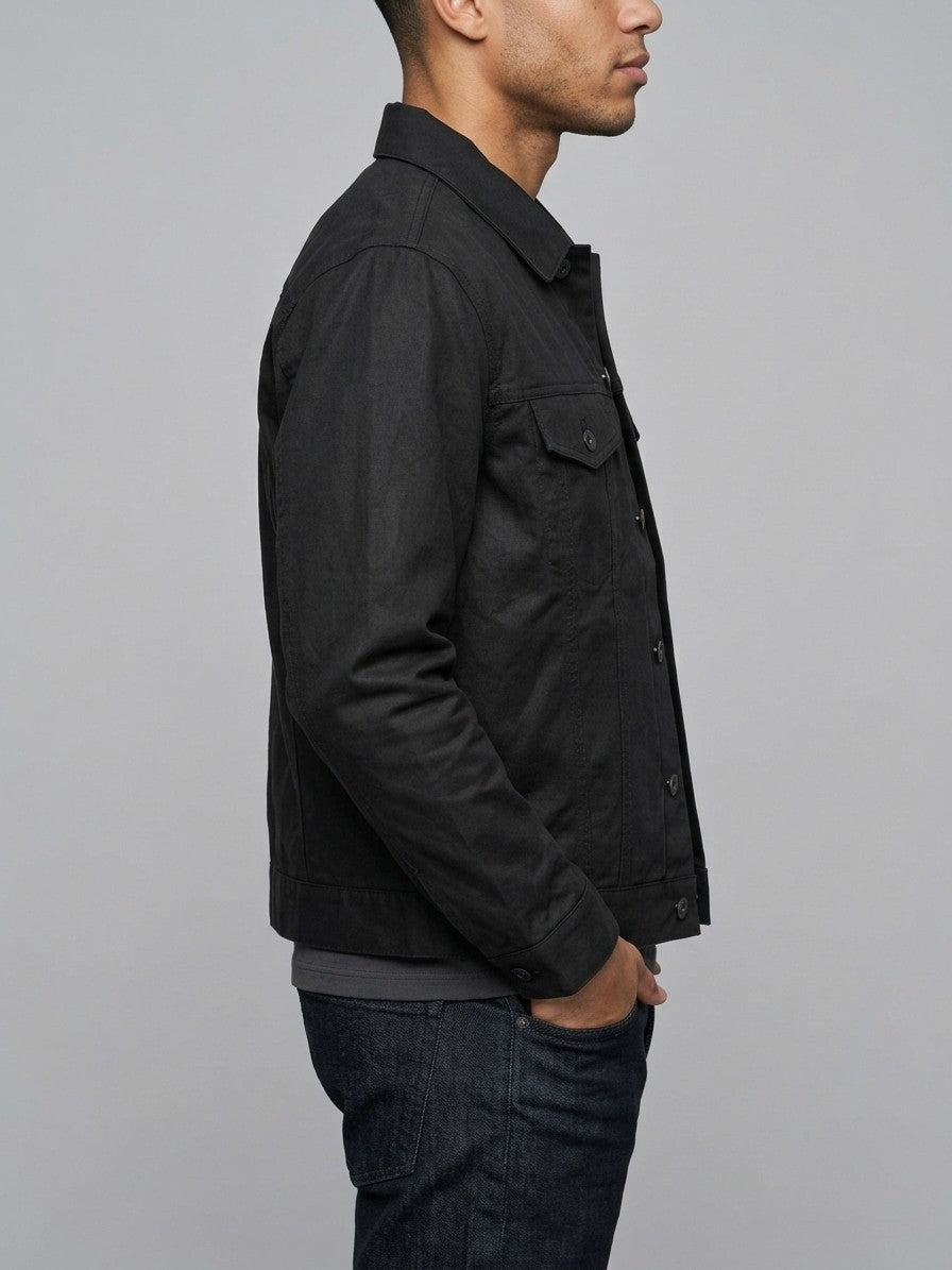 Nesso Men's Western Canvas Trucker Jacket — black — side