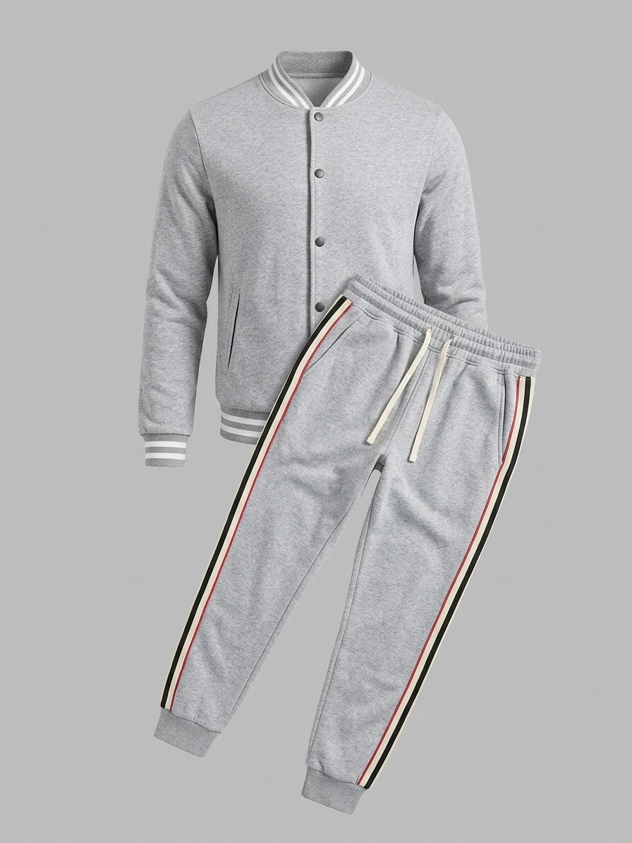 Nettuno Men's Snap-Front Baseball Jacket and Side-Stripe Jogger Set — lightgray — packshot