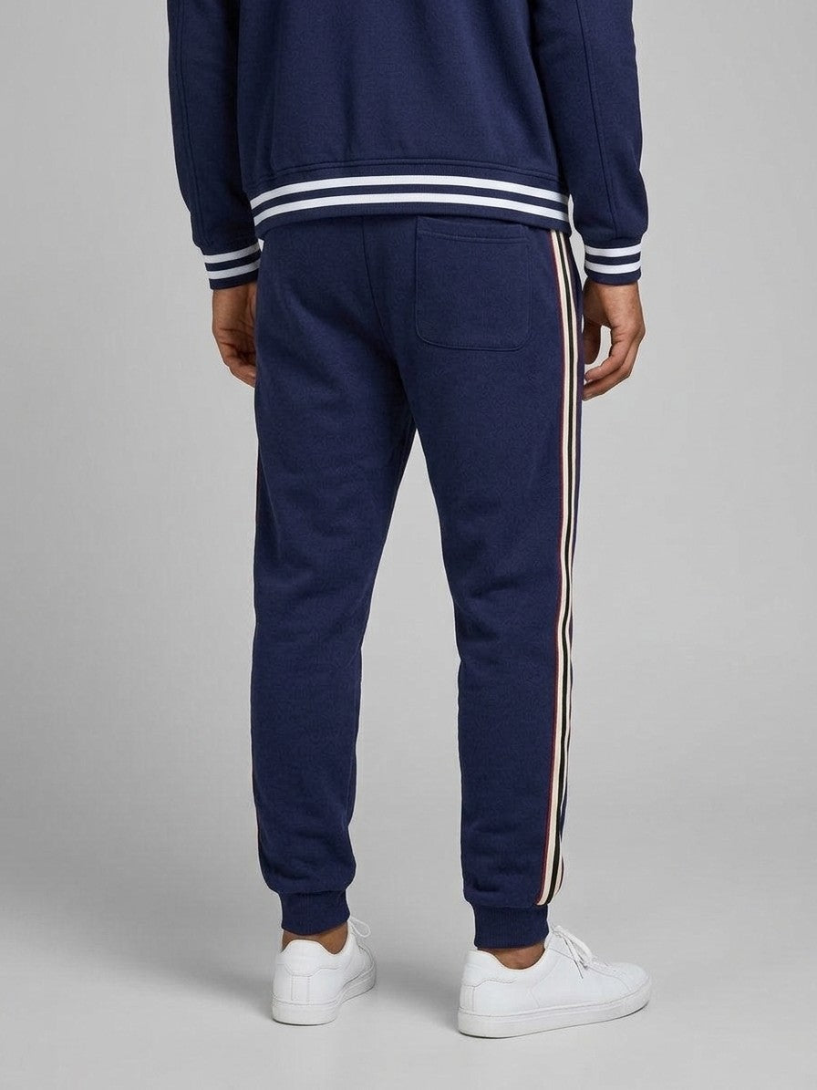 Nettuno Men's Snap-Front Baseball Jacket and Side-Stripe Jogger Set — navyblue — bottomback