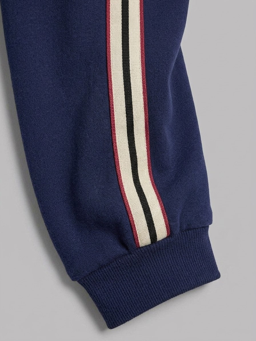 Nettuno Men's Snap-Front Baseball Jacket and Side-Stripe Jogger Set — navyblue — bottomfabric