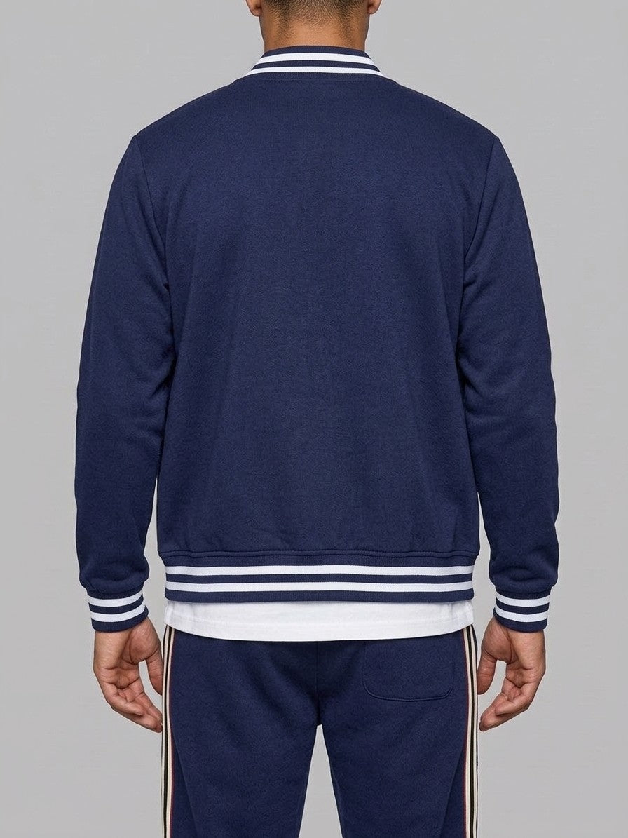 Nettuno Men's Snap-Front Baseball Jacket and Side-Stripe Jogger Set — navyblue — closeback