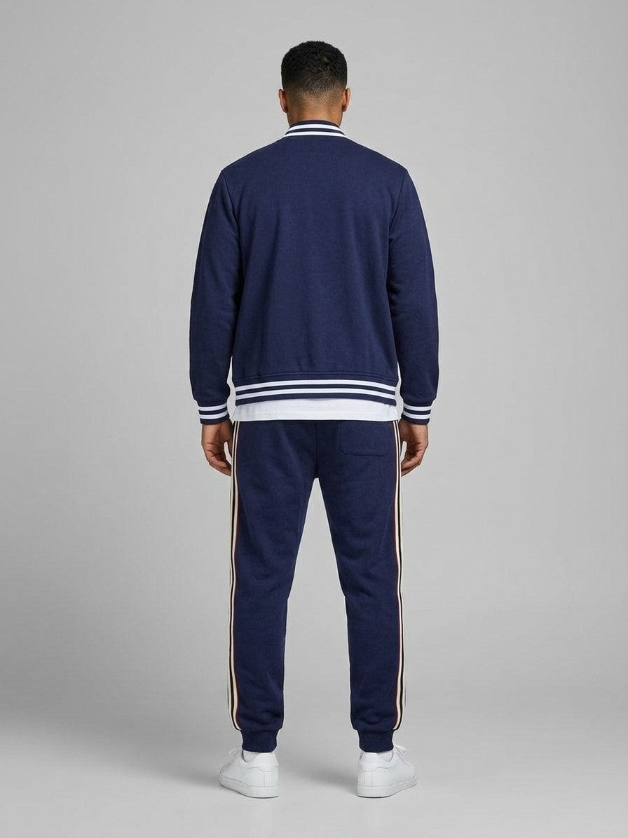 Nettuno Men's Snap-Front Baseball Jacket and Side-Stripe Jogger Set — navyblue — fullback