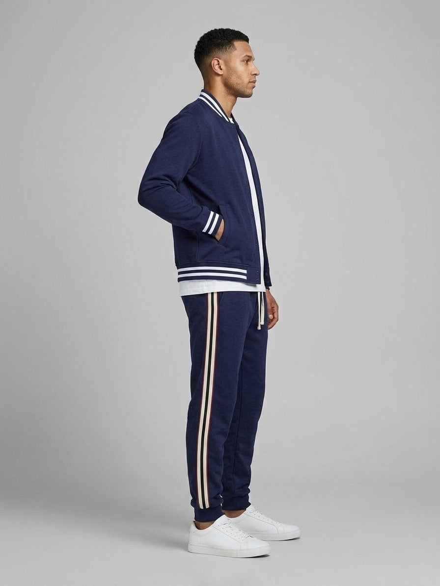 Nettuno Men's Snap-Front Baseball Jacket and Side-Stripe Jogger Set — navyblue — fullside