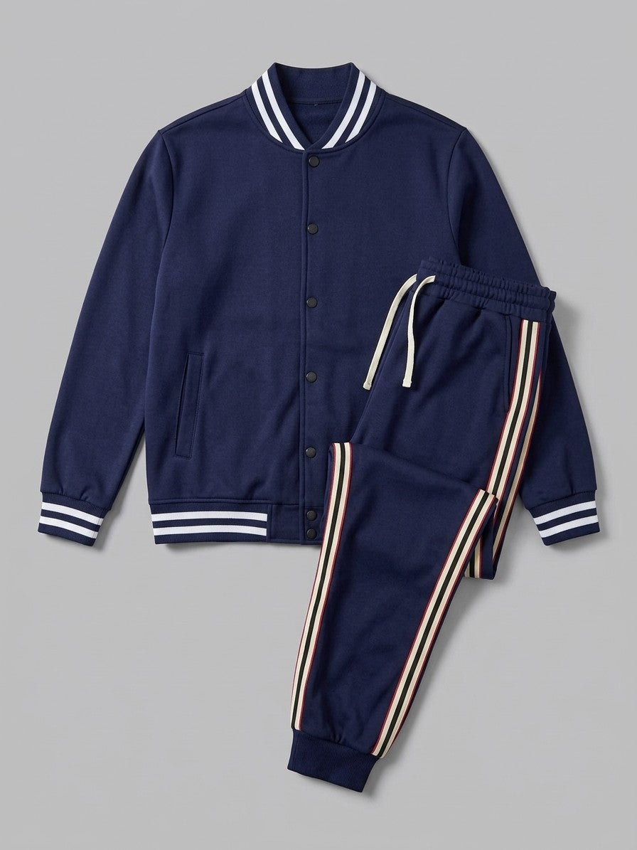 Nettuno Men's Snap-Front Baseball Jacket and Side-Stripe Jogger Set — navyblue — packshot