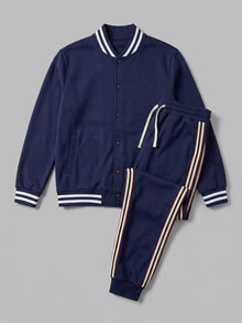 Nettuno Men's Snap-Front Baseball Jacket and Side-Stripe Jogger Set