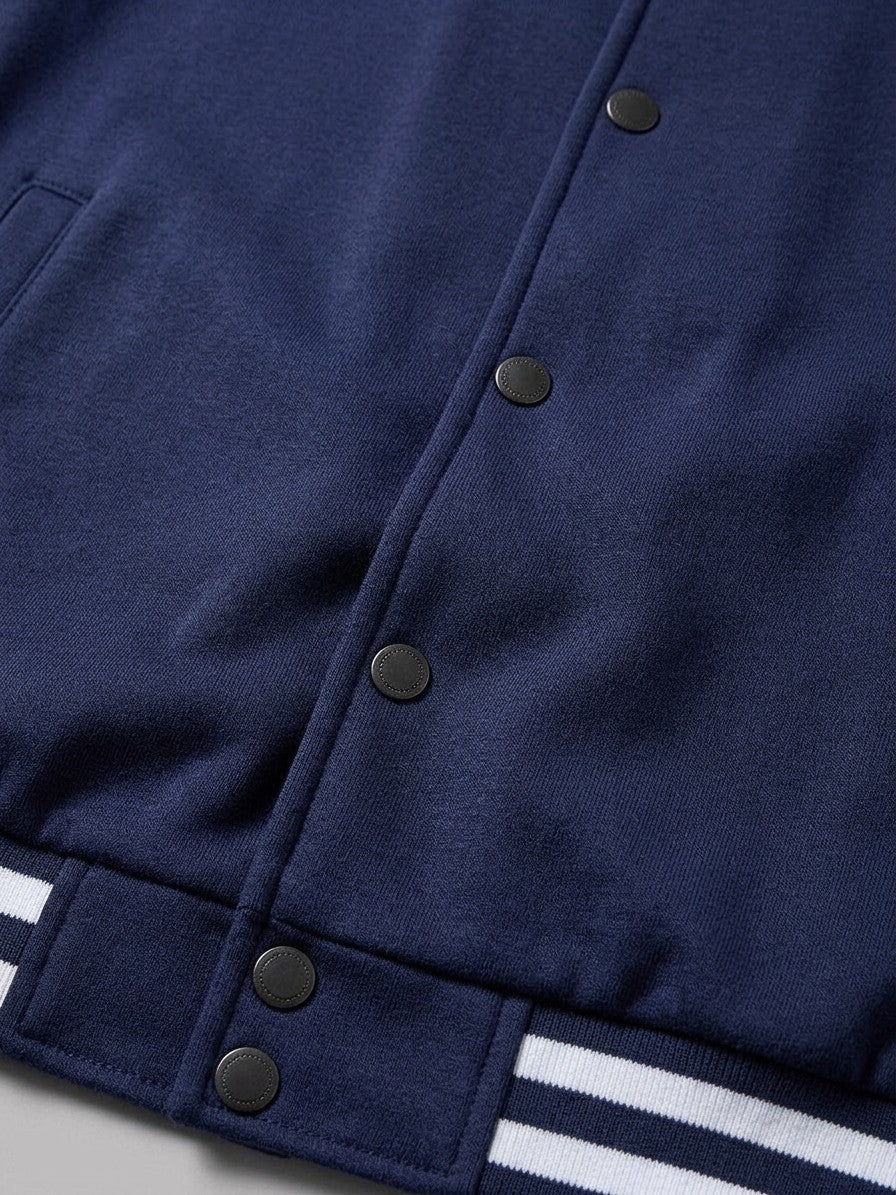 Nettuno Men's Snap-Front Baseball Jacket and Side-Stripe Jogger Set — navyblue — topfabric