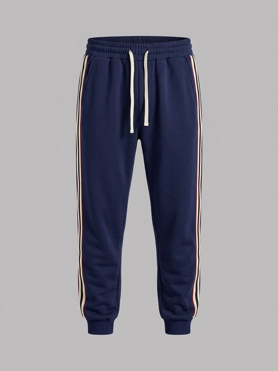 Nettuno Men's Snap-Front Baseball Jacket and Side-Stripe Jogger Set — navybluebottom — packshot