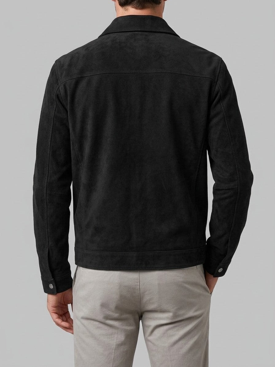 Nizza Men's Point-Collar Faux Suede Jacket — black — back