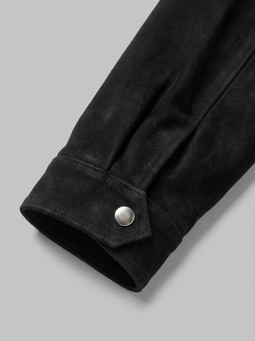 Nizza Men's Point-Collar Faux Suede Jacket — black — detail-2