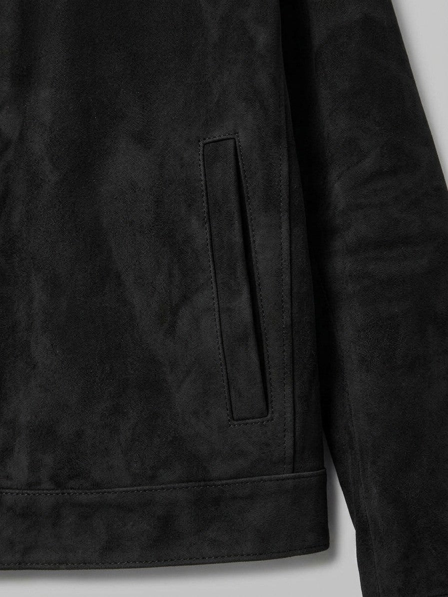 Nizza Men's Point-Collar Faux Suede Jacket — black — detail-collar