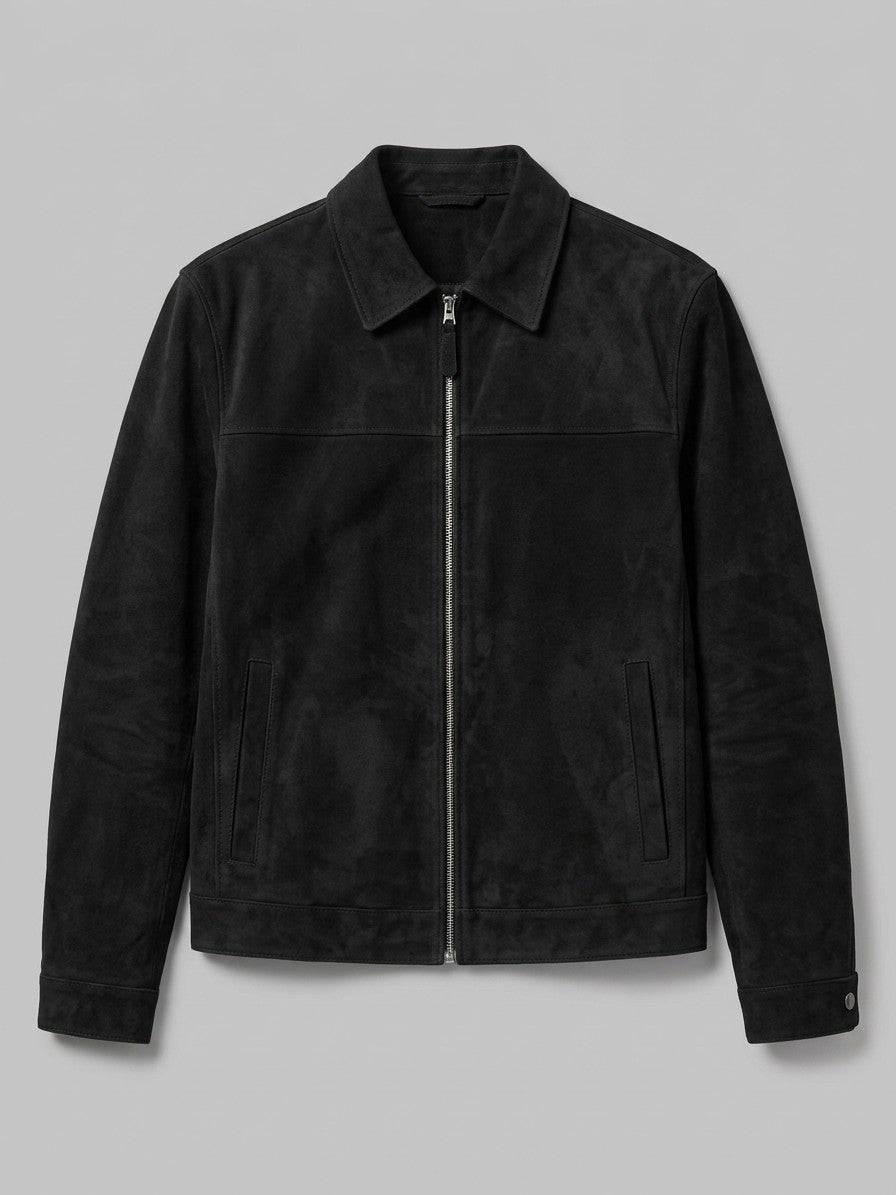 Nizza Men's Point-Collar Faux Suede Jacket — black — packshot
