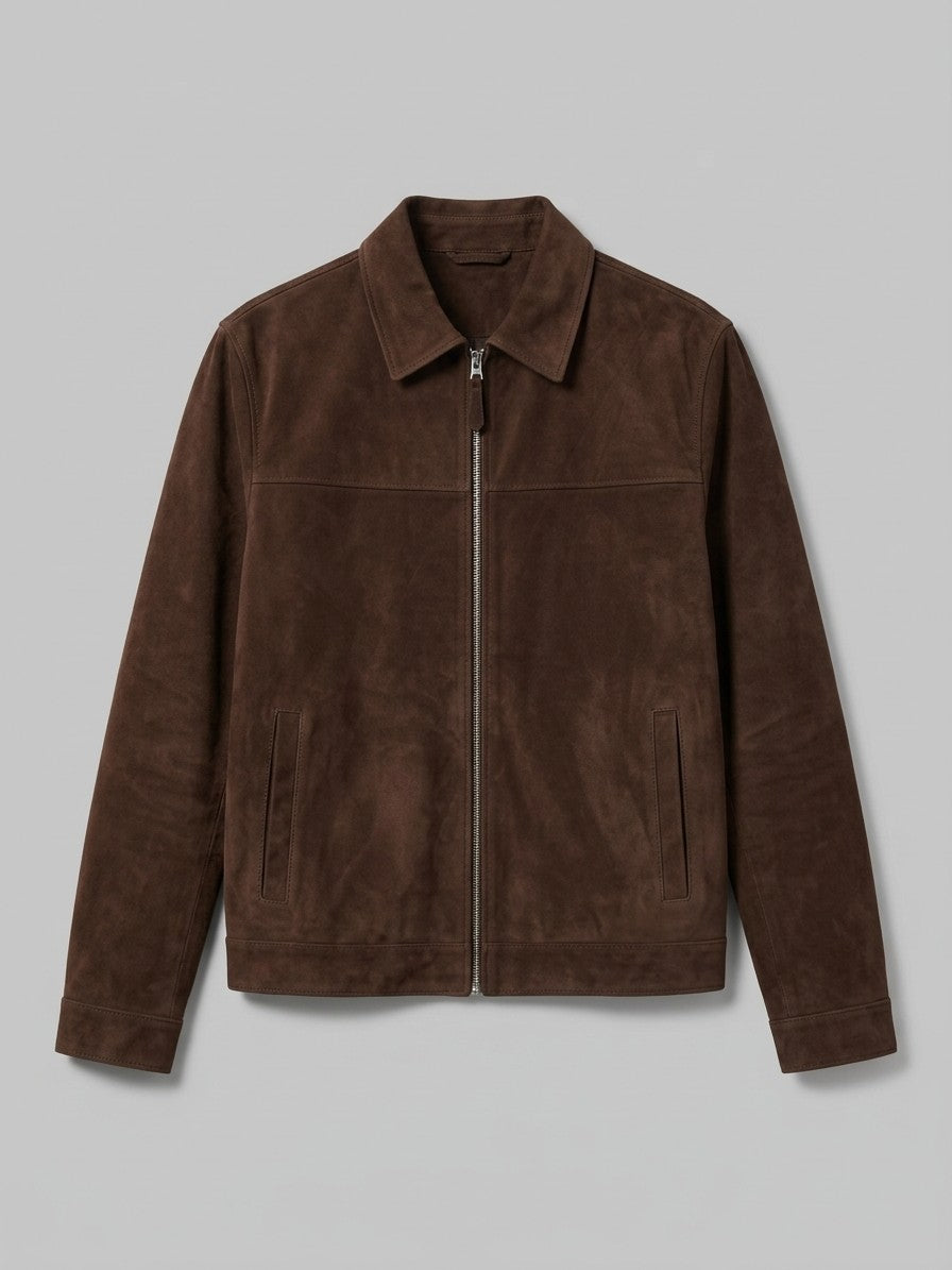 Nizza Men's Point-Collar Faux Suede Jacket — darkbrown — packshot