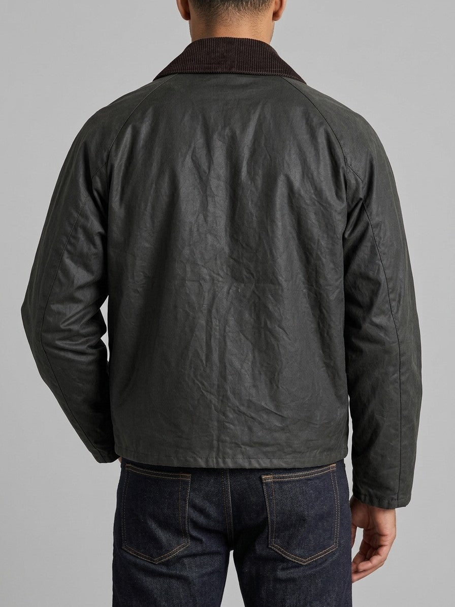 Noale Men's Corduroy-Collar Waxed Jacket — darkgrey — back