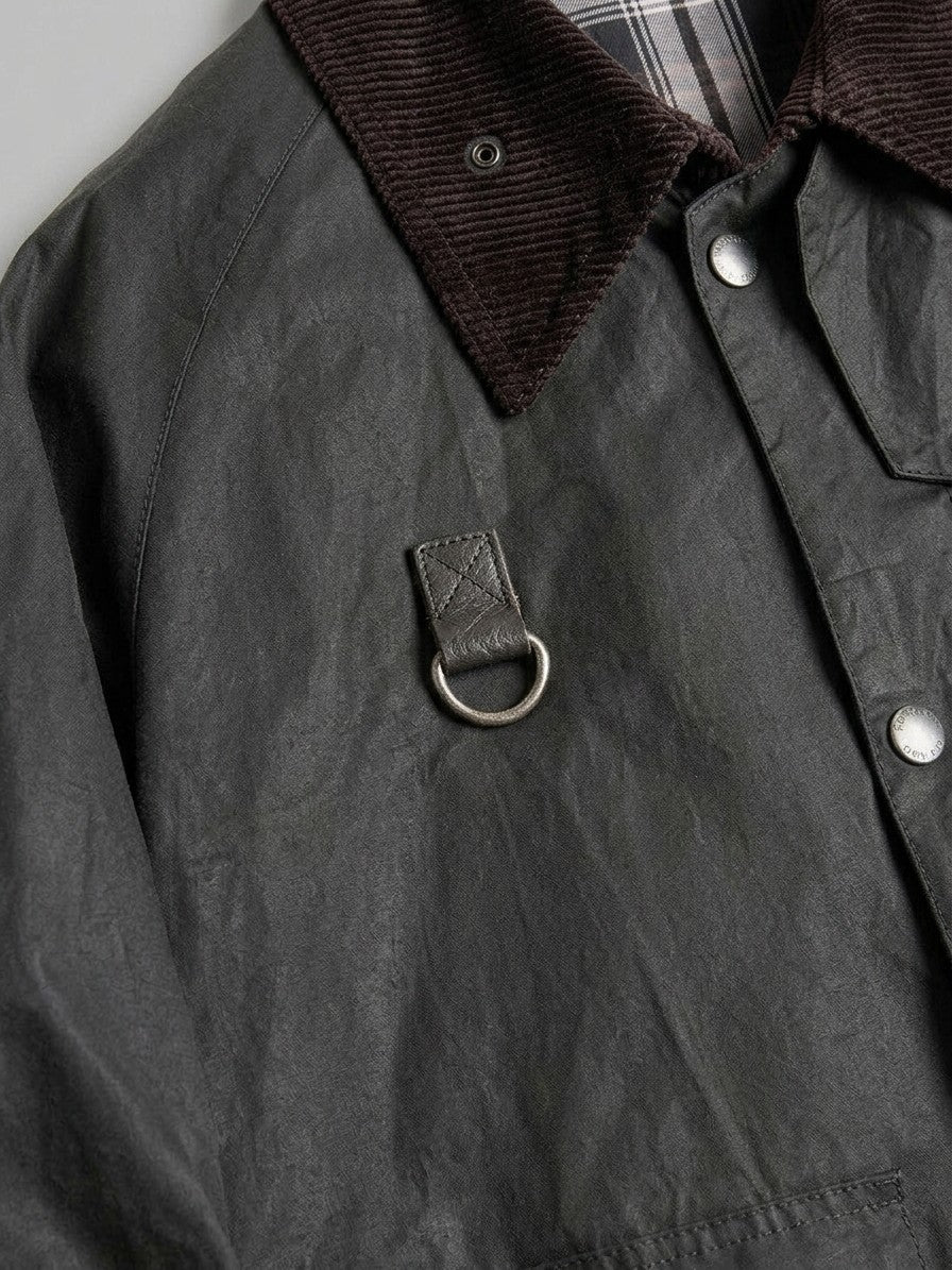 Noale Men's Corduroy-Collar Waxed Jacket — darkgrey — detail-2