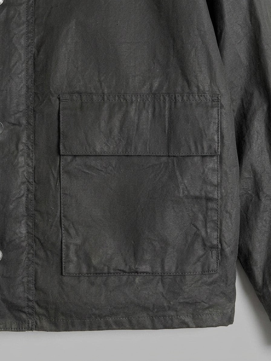 Noale Men's Corduroy-Collar Waxed Jacket — darkgrey — detail-collar