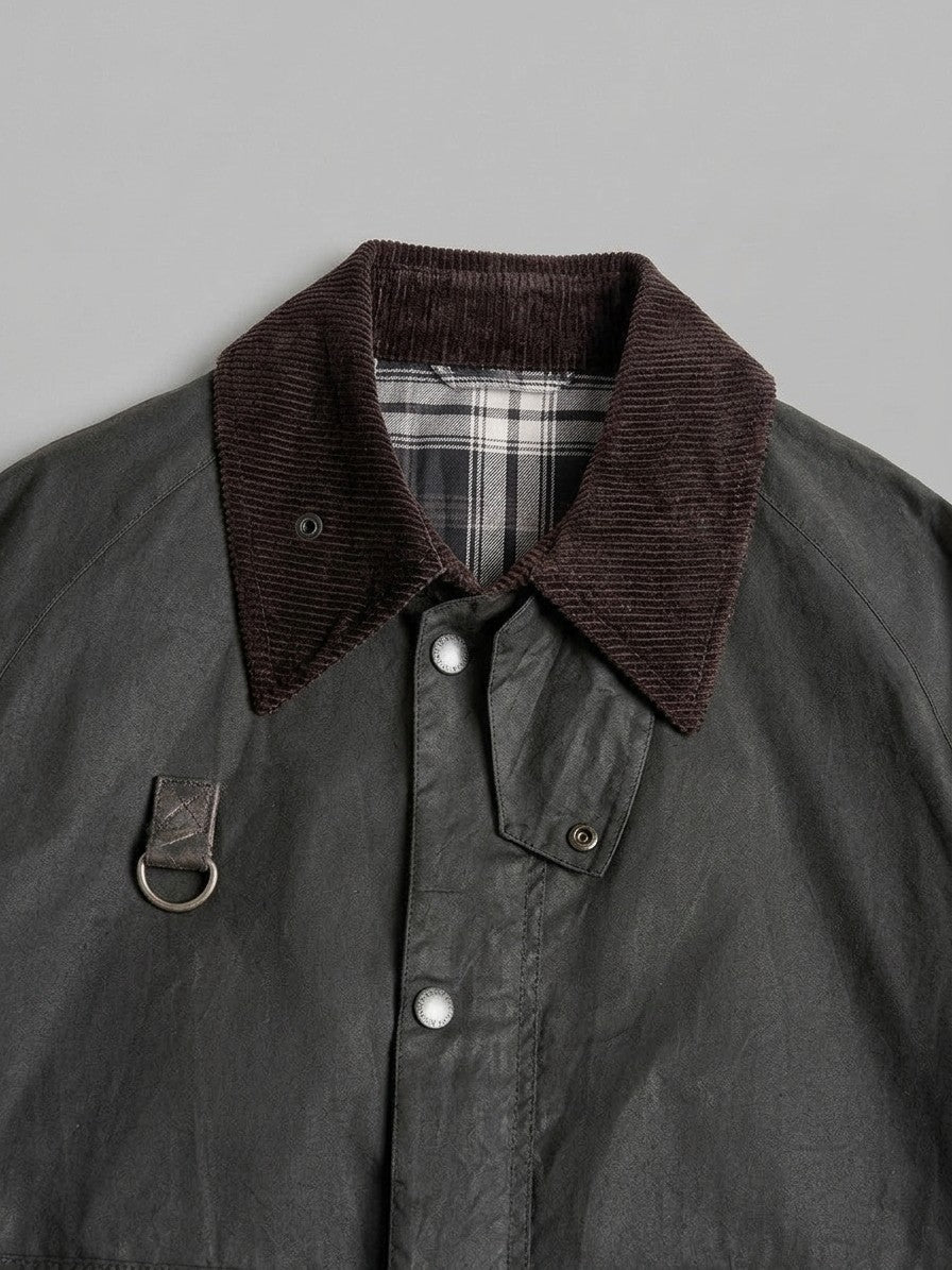 Noale Men's Corduroy-Collar Waxed Jacket — darkgrey — detail