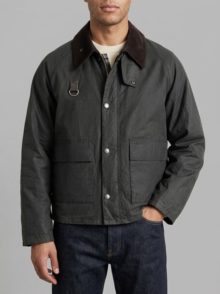 Noale Men's Corduroy-Collar Waxed Jacket — darkgrey — front