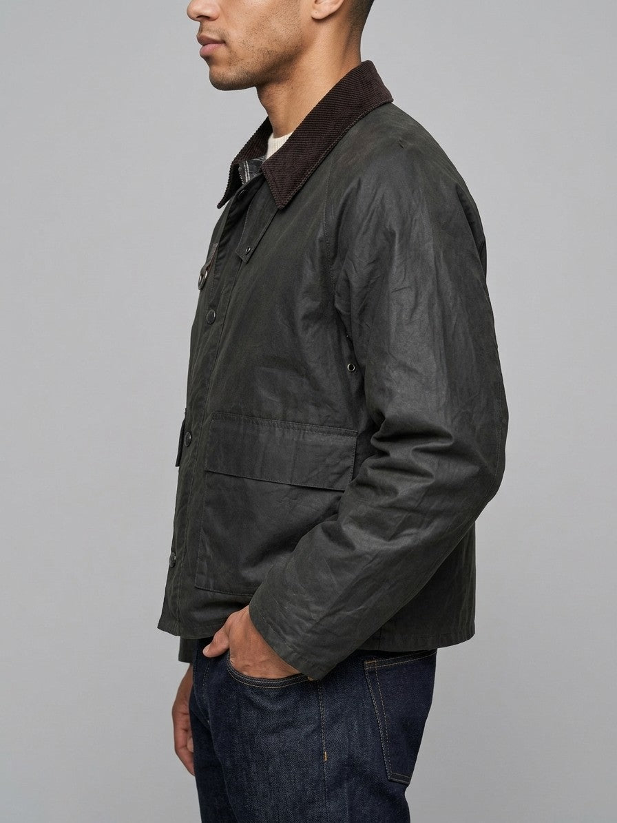 Noale Men's Corduroy-Collar Waxed Jacket — darkgrey — side