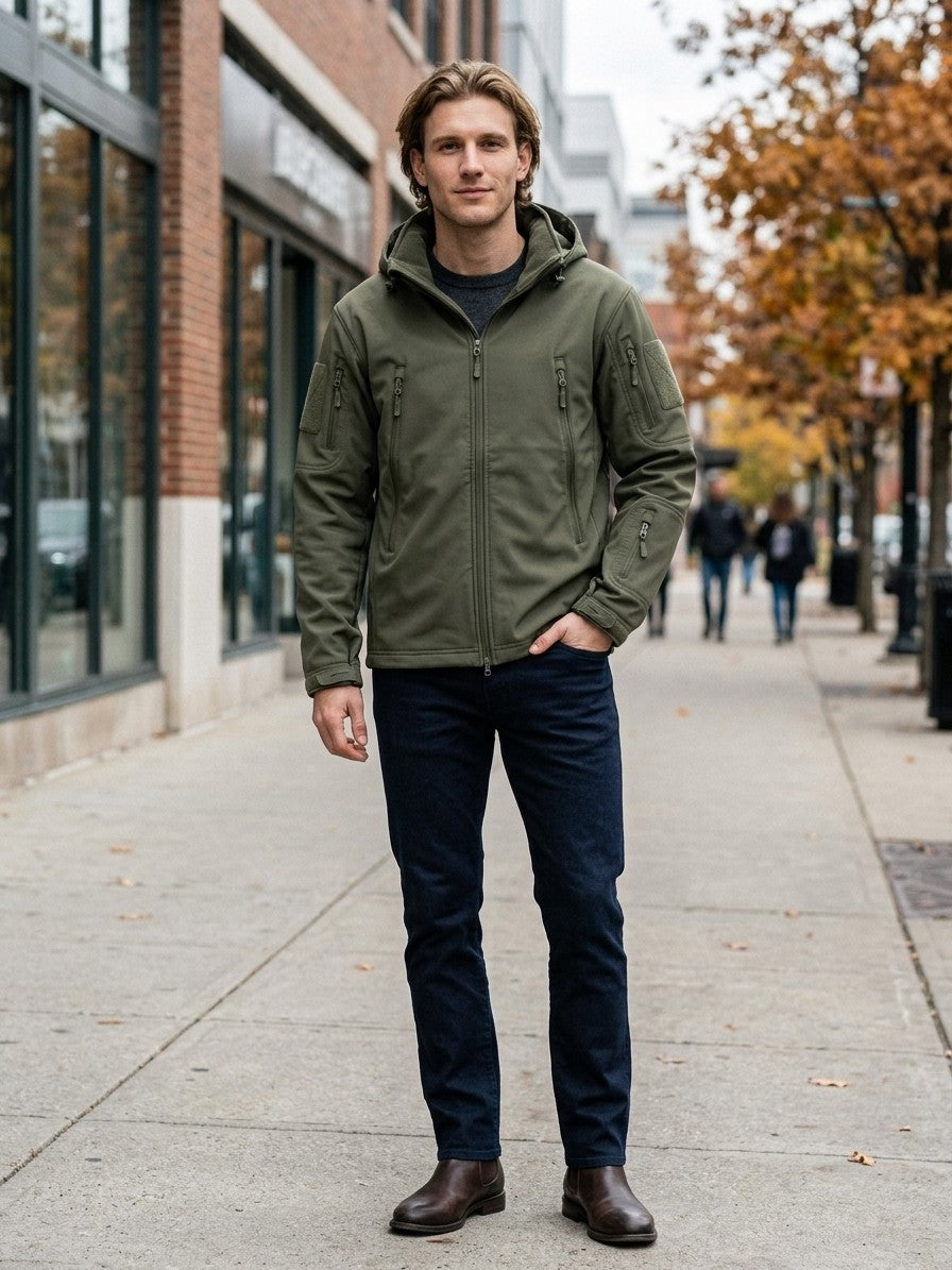 Nocera Men's Fleece-Lined Softshell Windbreaker — olive — lifestyle