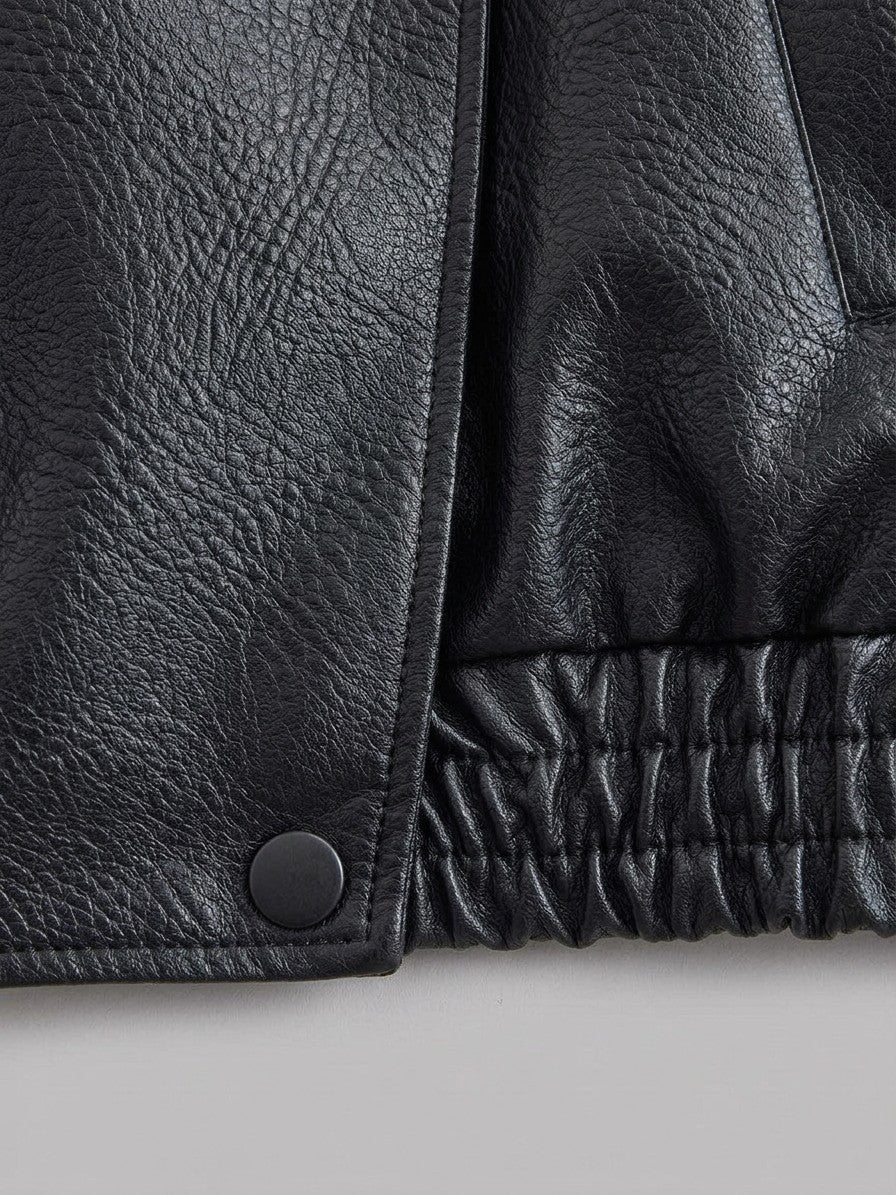 Noli Women's Funnel Neck Moto Jacket — black — detail-collar