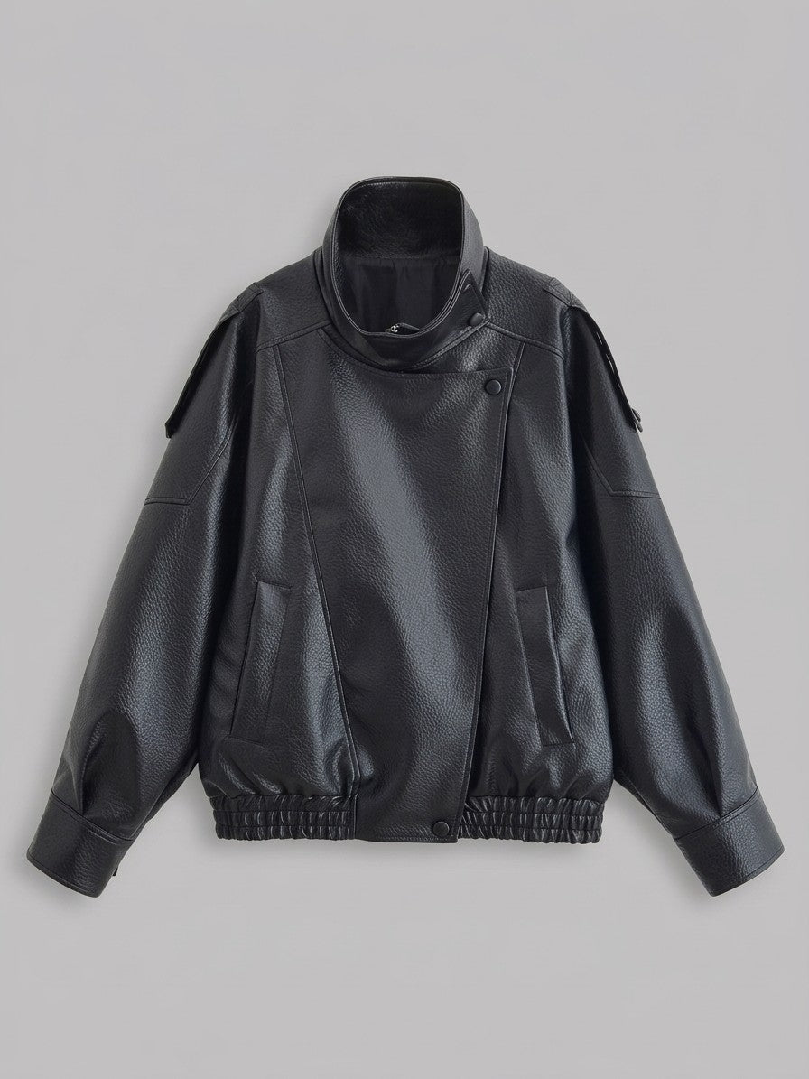 Noli Women's Funnel Neck Moto Jacket — black — packshot
