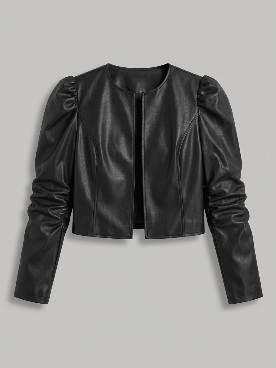 Norcia Women's Puff Sleeve Cropped Jacket — black — packshot