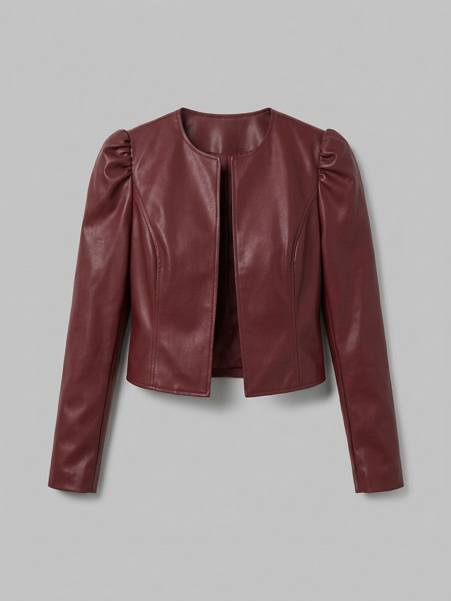 Norcia Women's Puff Sleeve Cropped Jacket — burgundy — packshot