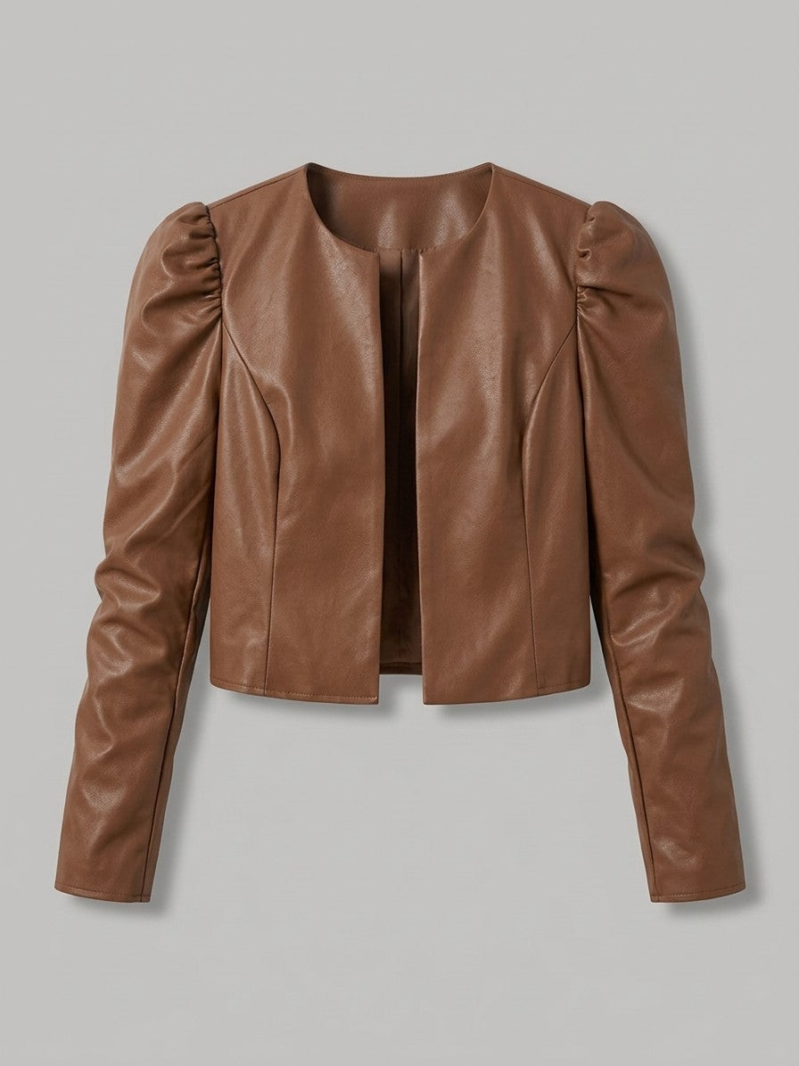 Norcia Women's Puff Sleeve Cropped Jacket — caramel — packshot