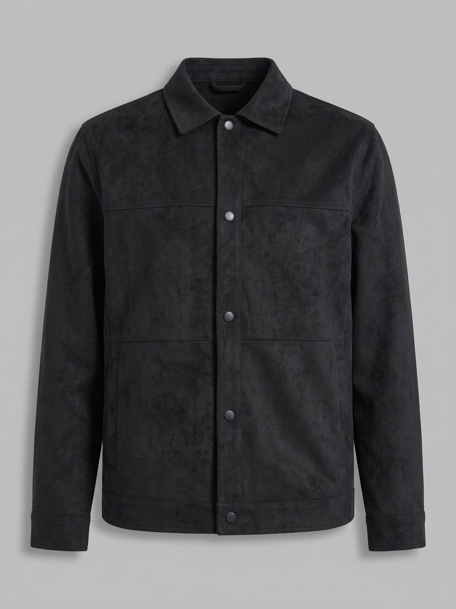 Noto Men's Suede-Look Overshirt — black — packshot