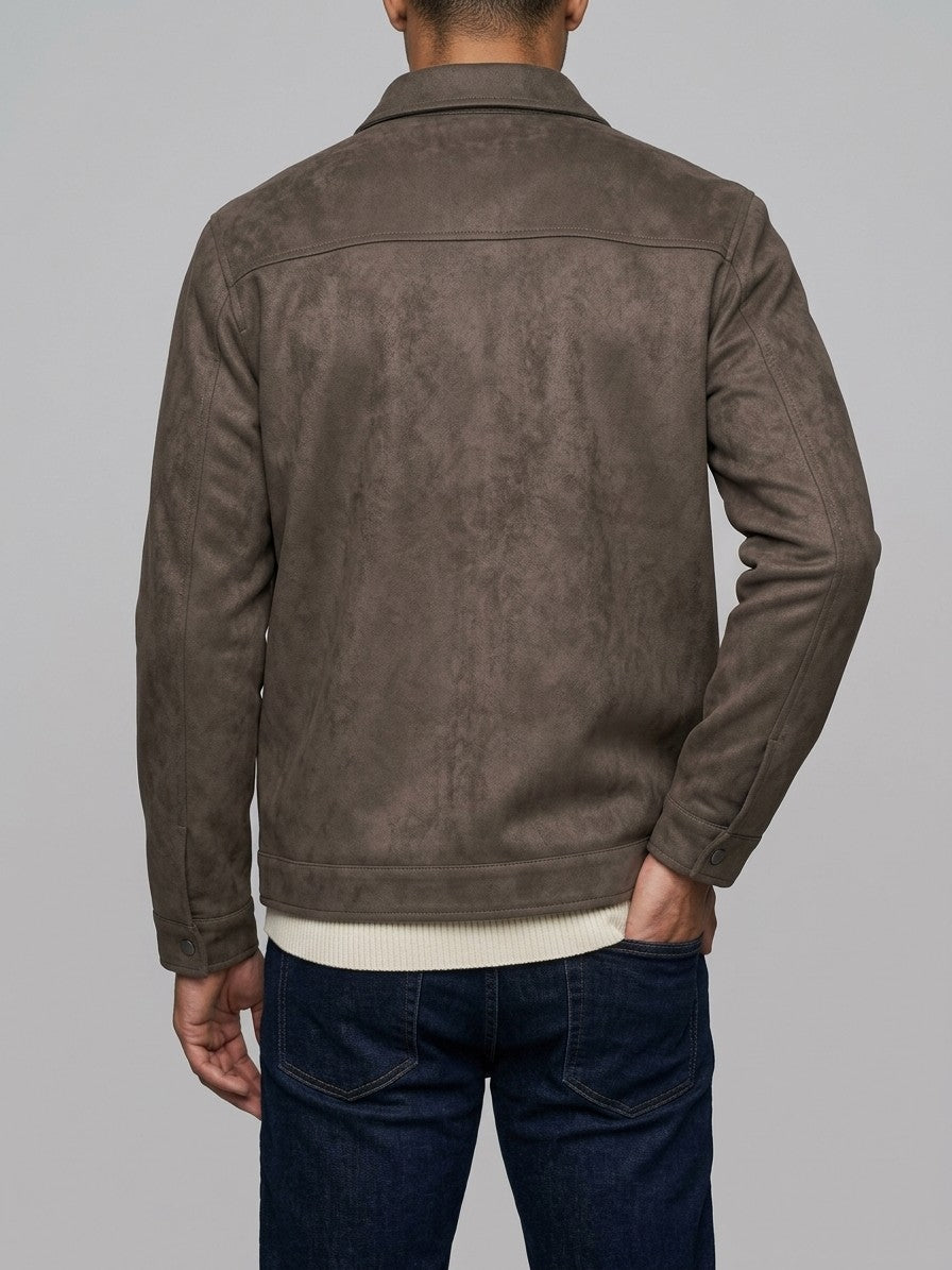 Noto Men's Suede-Look Overshirt — coffeecolor — back