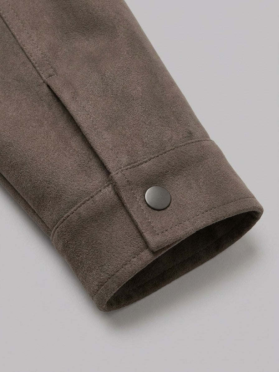 Noto Men's Suede-Look Overshirt — coffeecolor — detail-2