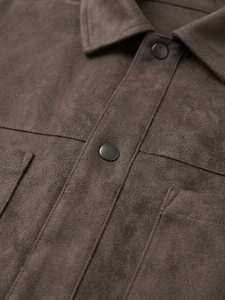 Noto Men's Suede-Look Overshirt — coffeecolor — detail