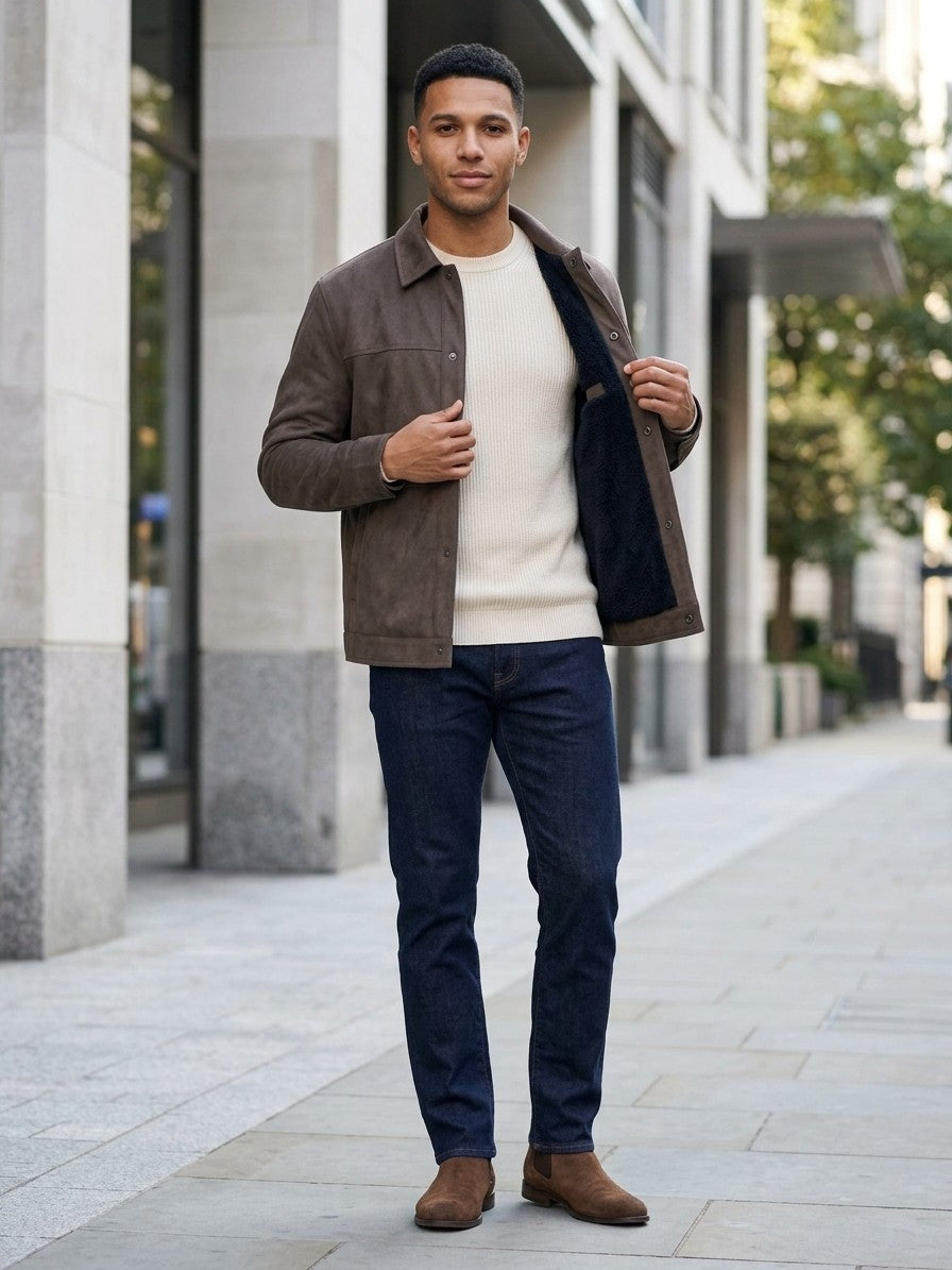 Noto Men's Suede-Look Overshirt — coffeecolor — lifestyle