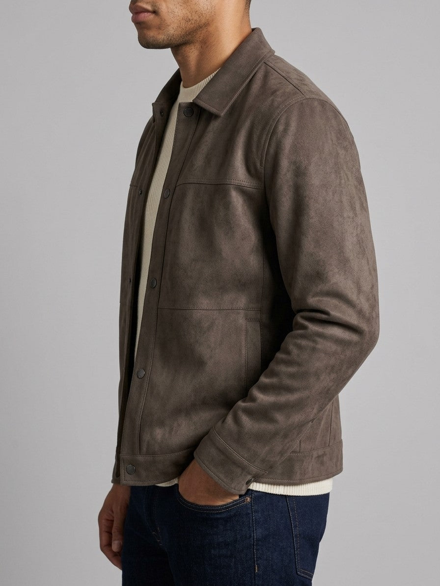 Noto Men's Suede-Look Overshirt — coffeecolor — side