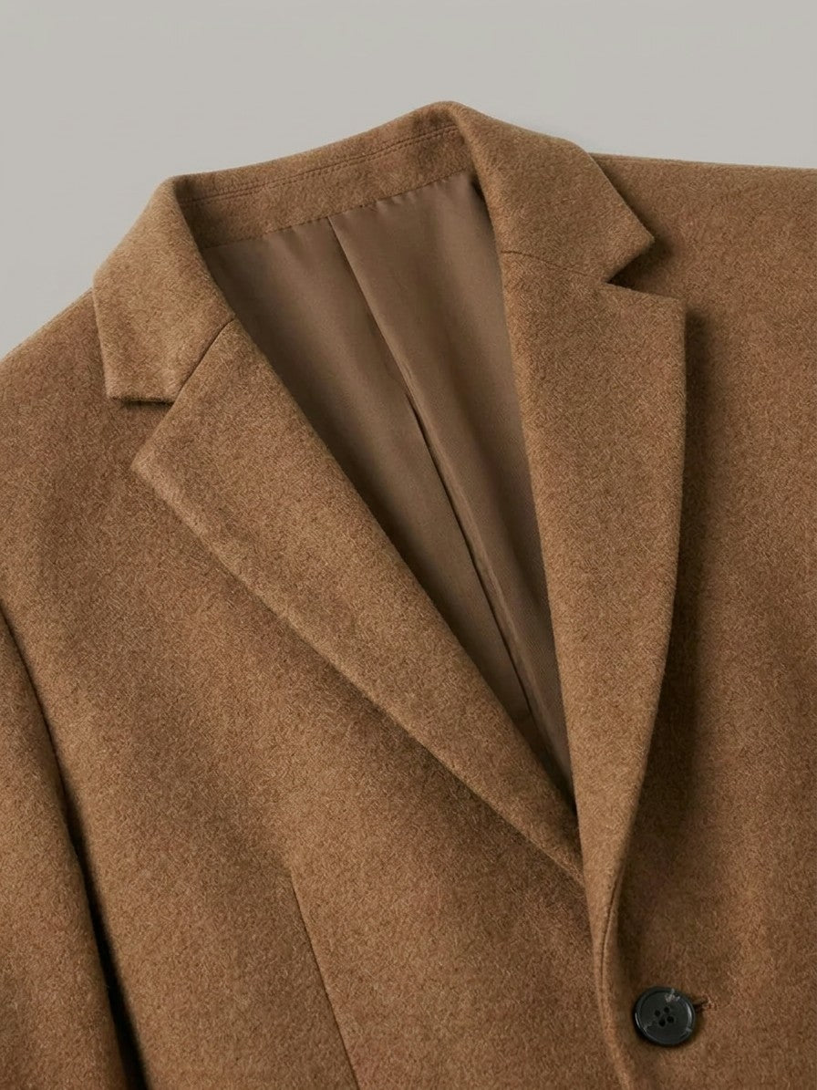 Novara Men's Lapel Collar Blazer — khaki — detail-collar