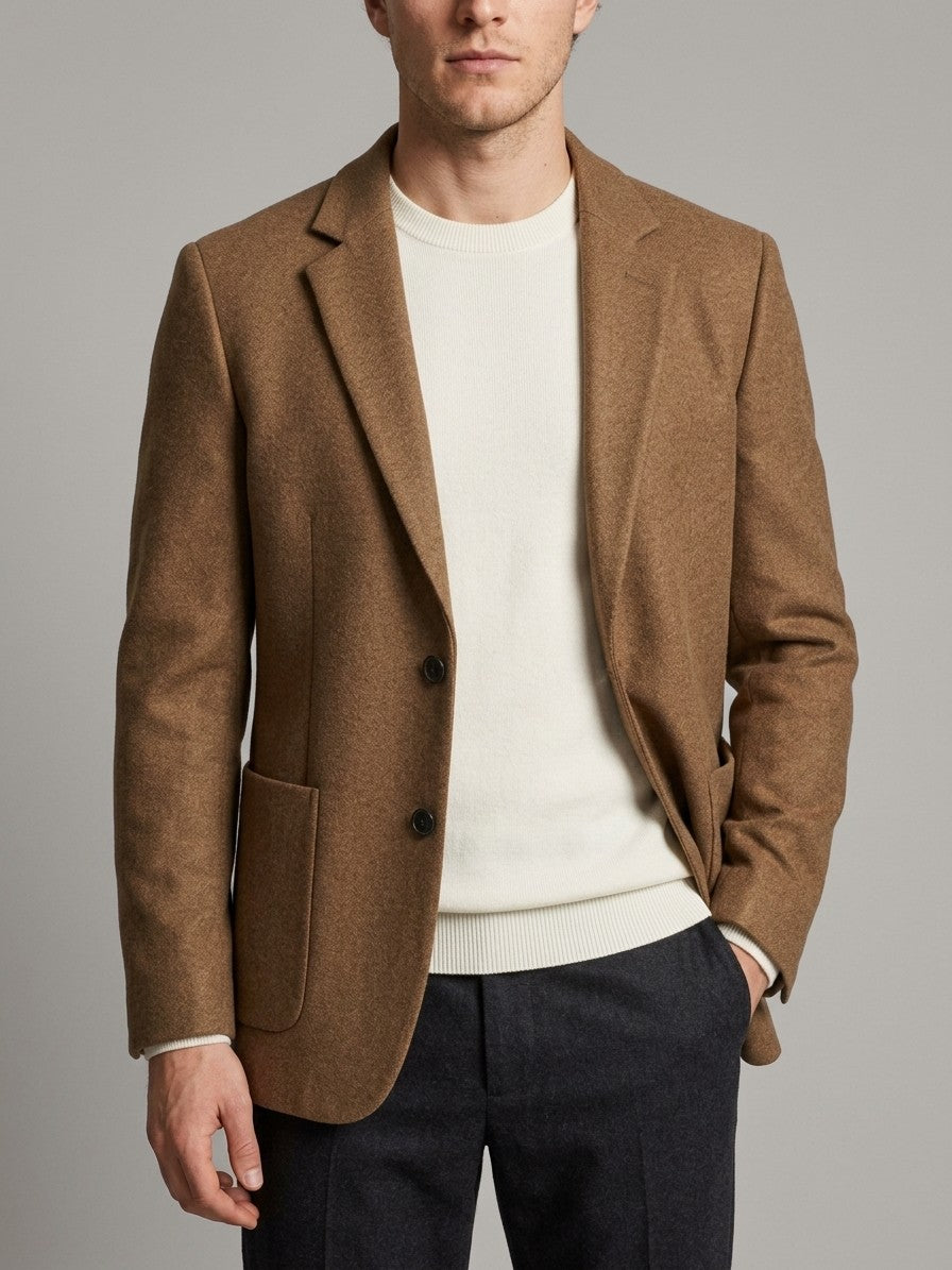 Novara Men's Lapel Collar Blazer — khaki — front