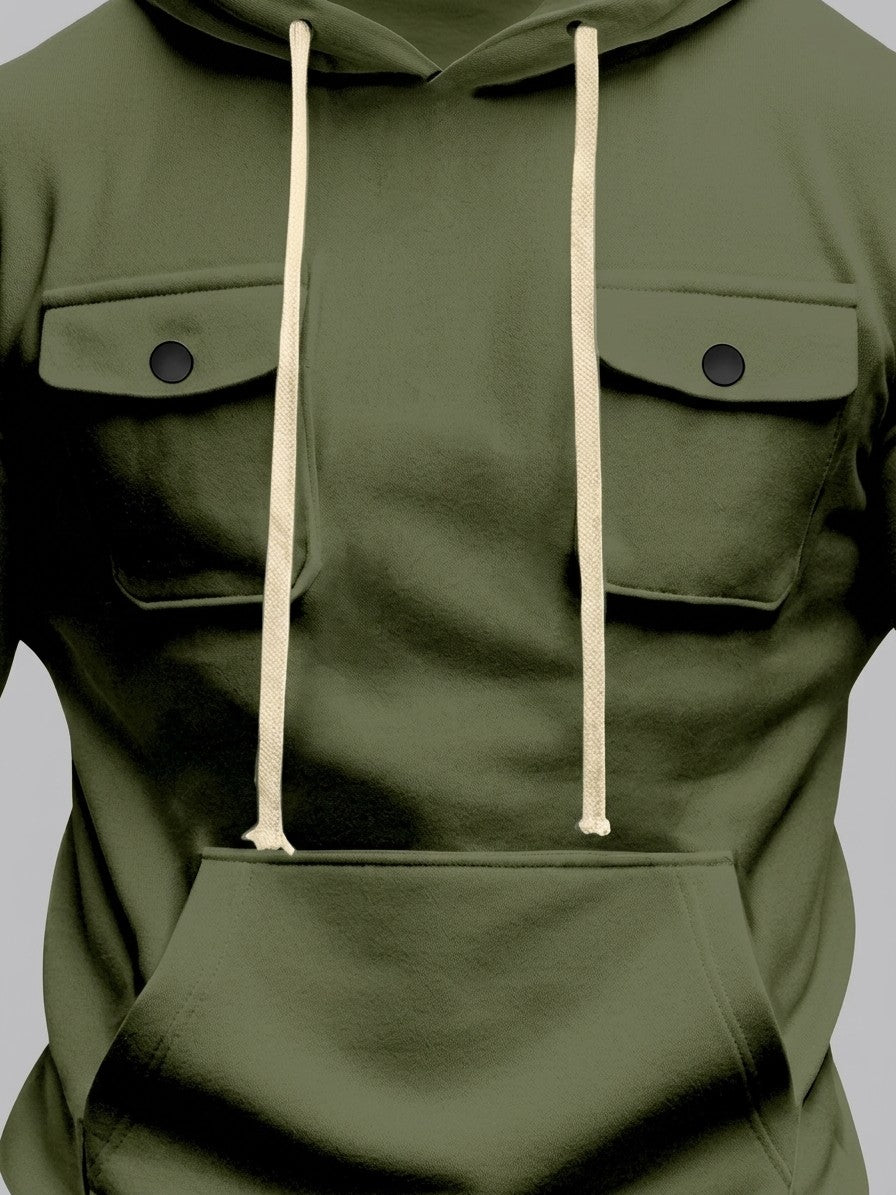 Nuoro Men's Flap-Pocket Hoodie and Cargo Sweatpant Set — armygreen — detail-collar