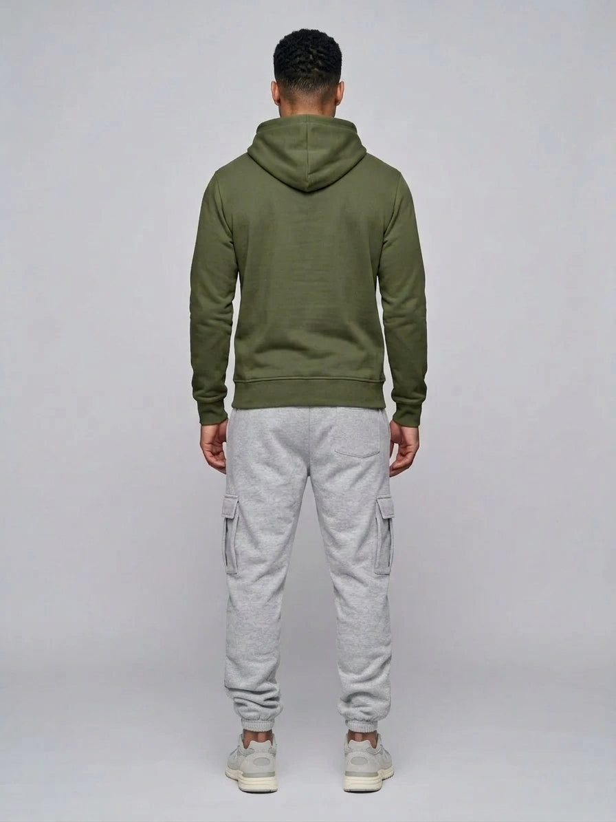 Nuoro Men's Flap-Pocket Hoodie and Cargo Sweatpant Set — armygreen — fullback