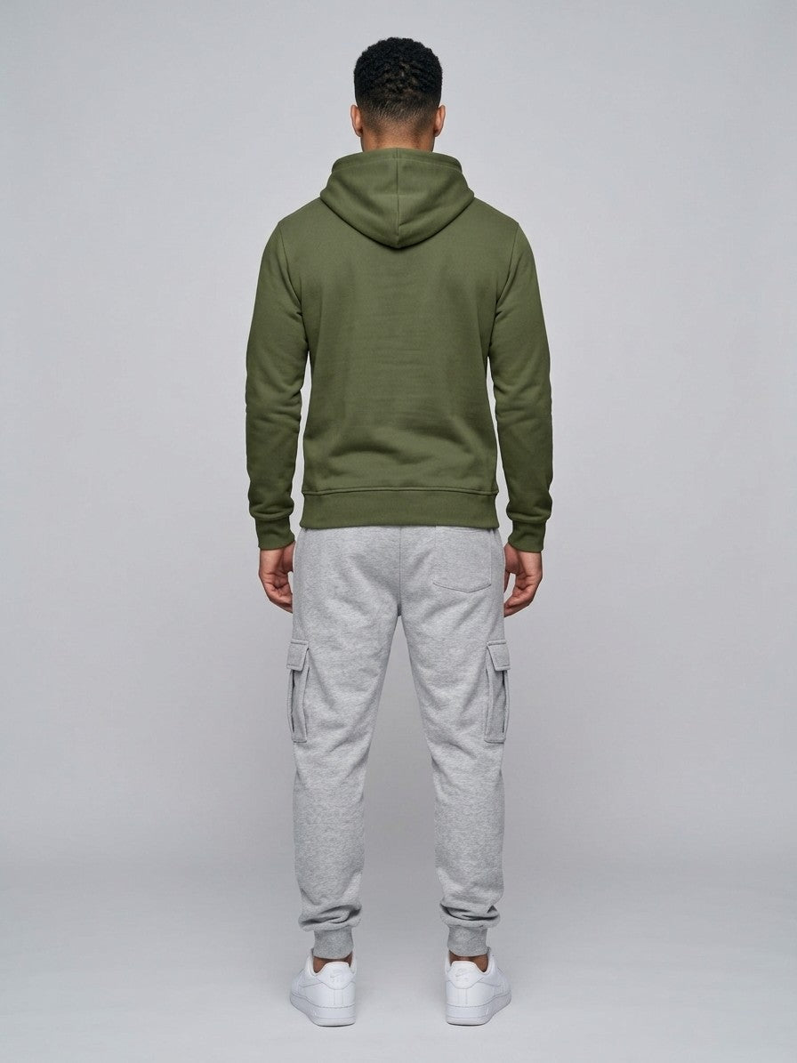 Nuoro Men's Flap-Pocket Hoodie and Cargo Sweatpant Set — armygreen — fullback