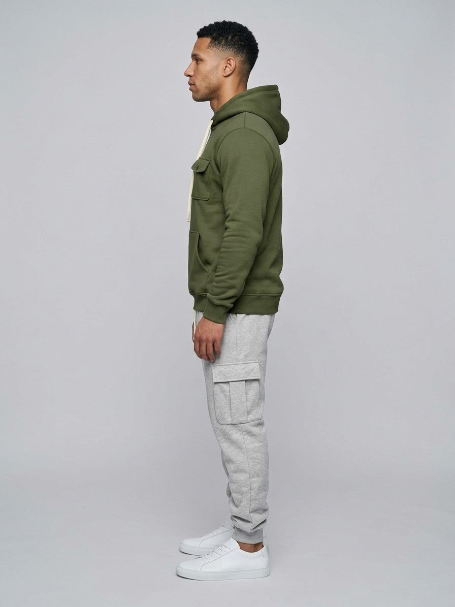 Nuoro Men's Flap-Pocket Hoodie and Cargo Sweatpant Set — armygreen — fullside