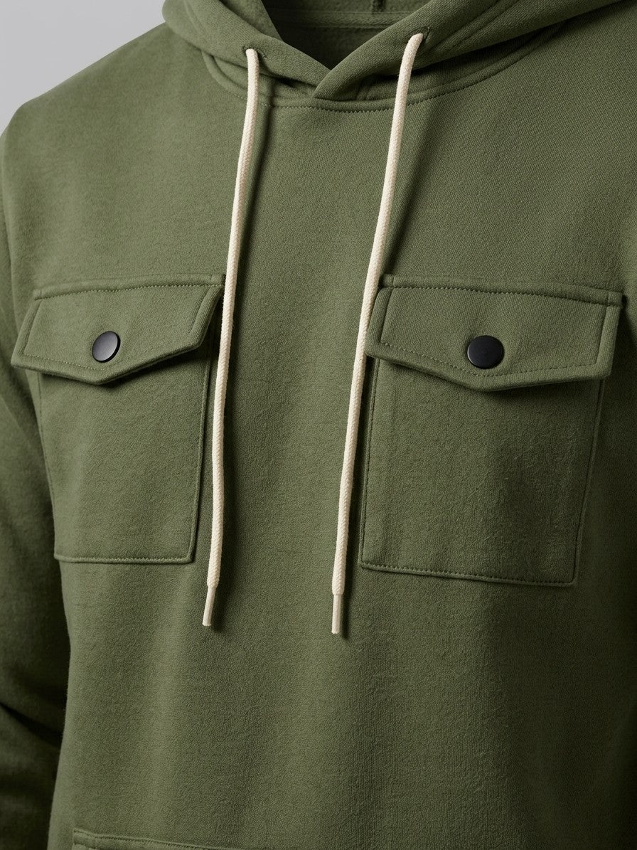 Nuoro Men's Flap-Pocket Hoodie and Cargo Sweatpant Set — armygreen — topfabric